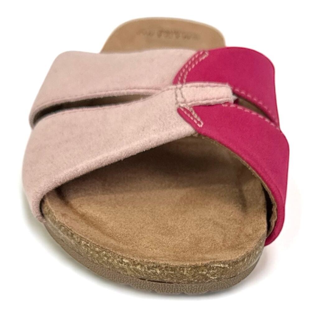 Earth Origins Color Block Pink Suede Comfort Slide Sandals - Size 10W - Picture 6 of 10